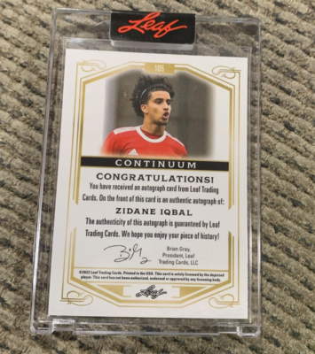 ルミア　サイン Zidane Iqbal 2022 Leaf Continuum Soccer XRC Autograph Auto #46/63