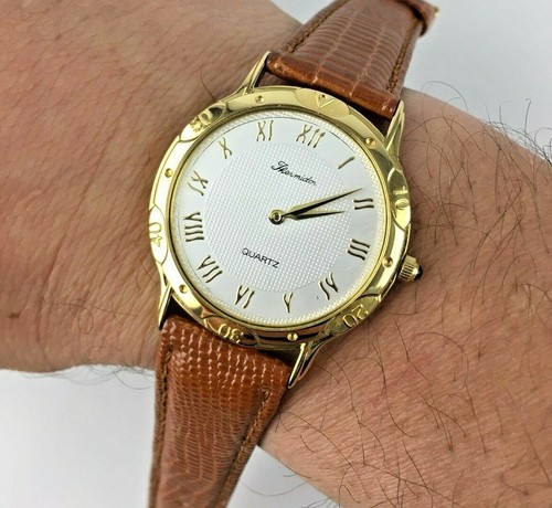 ELEGANTE OROLOGIO UOMO GENERICO QUARZO ACCIAIO 34MM PELLE SOTTILE PIATTO  RETRO | eBay