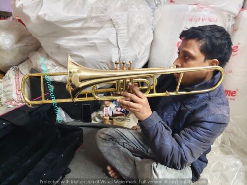 TROMBONE 3 VALVE WITH SPIT VALVE ADDED OF PURE BRASS IN POLISH +CASE + FREE SHIP - Picture 7 of 24