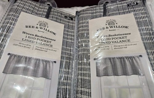 NEW LOT OF (2) BEE & WILLOW HOME WOVEN BASKETWEAVE ROD POCKET LINED VALANCES - Picture 2 of 7