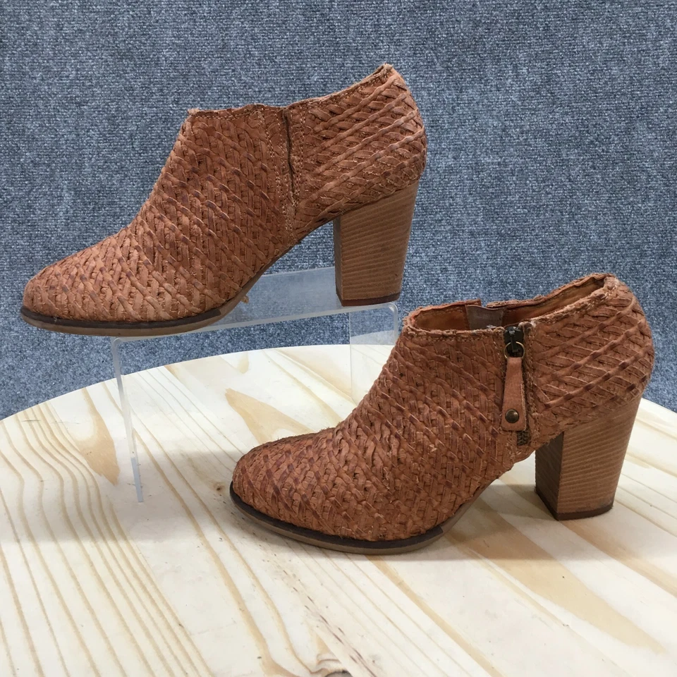 Sundance Botas Mujer 40 Informales Cremallera Tejidas Botín Bajo Cuero Marrón Tacones Foto 2 de 4