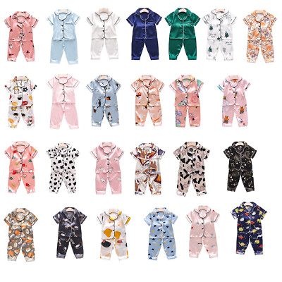 YiZYiF Baby Mädchen Jungen Pyjama-Set Seide Satin Kurzarm Nachtwäsche Loungewear