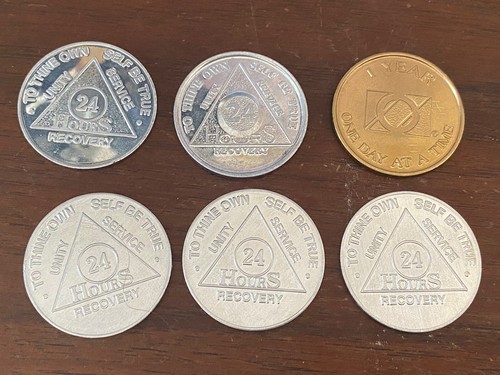 Lot of 6 Alcoholics Anonymous AA Medallion Coin Chip Token sober 24 ...