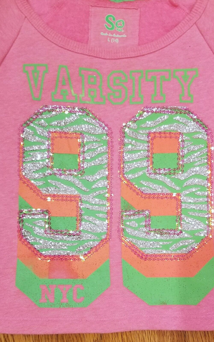 CROPPED SWEATSHIRT~NEON PINK~GIRL'S SIZE 14 LARGE~VARSITY 99 SEQUIN GLITTER SO - Picture 4 of 5