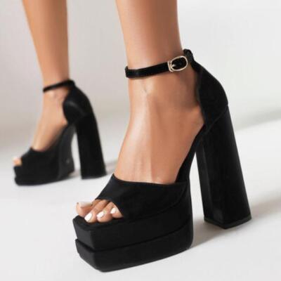 Xfvqtps Womens Heeled Sandals Mid Heels Open Toe Lace Up Ankle Strap Suede Non Slip Summer Causal Party Dress Wedding Evening Pumps Shoes Black - Foto 5