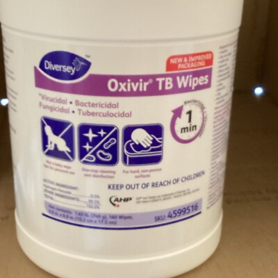 LOT of (4) Tubs of Diversey Oxivir TB Disinfectant Wipes: 160 Wipes Per Tub- NEW