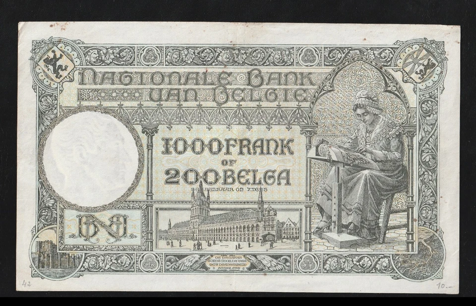 Belgium, 1000 Francs - 200 Belgas, 1938, P-110 , King Albert Queen Elisabeth - Image 2 of 2