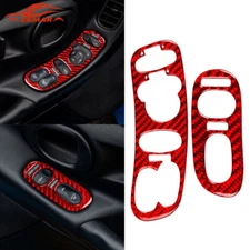 Red Carbon Fiber Window Lift Switch Panel Sticker Trim B For Corvette C5 1998-04