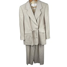 Escada Beige Tan Pants Suit Drawstring Waist Blazer Jacket and Pants Size 38