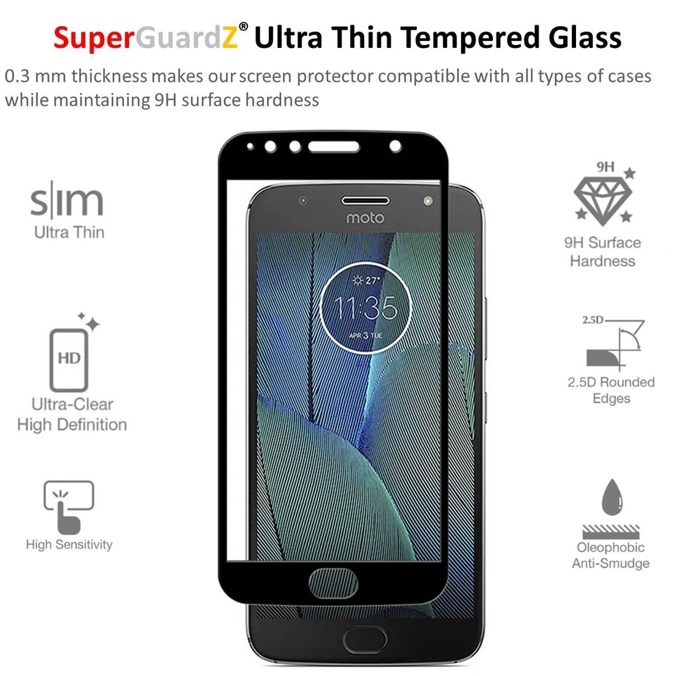 Motorola Moto G5S Plus SuperGuardZ FULL COVER Tempered Glass Screen Protector - Image 3 of 4