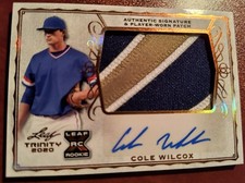 2020 Leaf Trinity Rookie jumbo GU Patch Auto Cole Wilcox Tampa Bay Devil Rays
