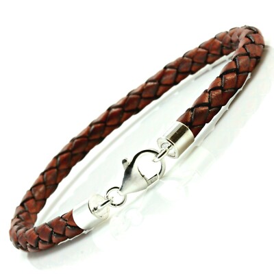 Leather and Sterling Silver Bracelet Antique Red Brown Leather-925 silver Clasp