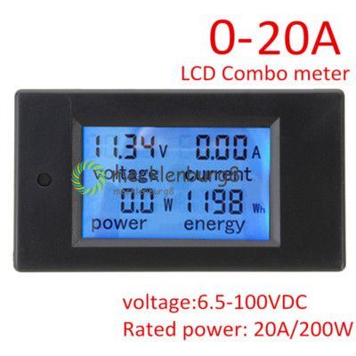 DC Battery 6.5-100V 20A LCD Voltage Current KWh Watt Power Digital Combo Meter