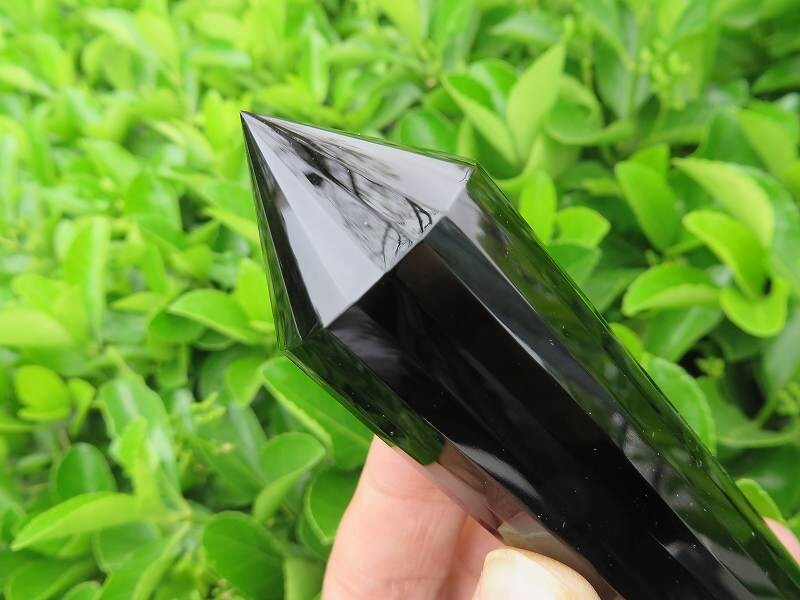 24 sided VOGEL Style  Natural Black Obsidian QUARTZ CRYSTAL DT POINT 118g