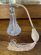 Vintage Cut Glass Silver Top Refillable Perfume Bottle 