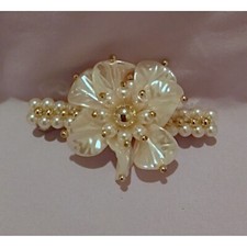 Vintage Elegant Faux Pearl  Gold Tone Beads Flower Floral Hair Clip