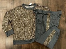 NEW SPLENDID Women's Sz XXL 2 Piece Pajama Jogger Crewneck Lounge Set Leopard