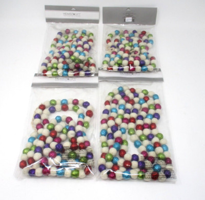 Midwest Gifts Christmas Garland Wool Felt Balls Glitter Multi Color Mantle Tree