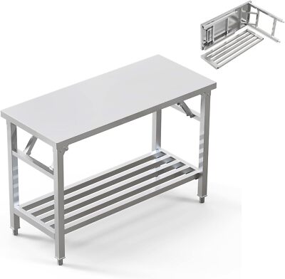 Folding Stainless Steel Table 20X45 Inches for Camping Maintenance Room Kitchen