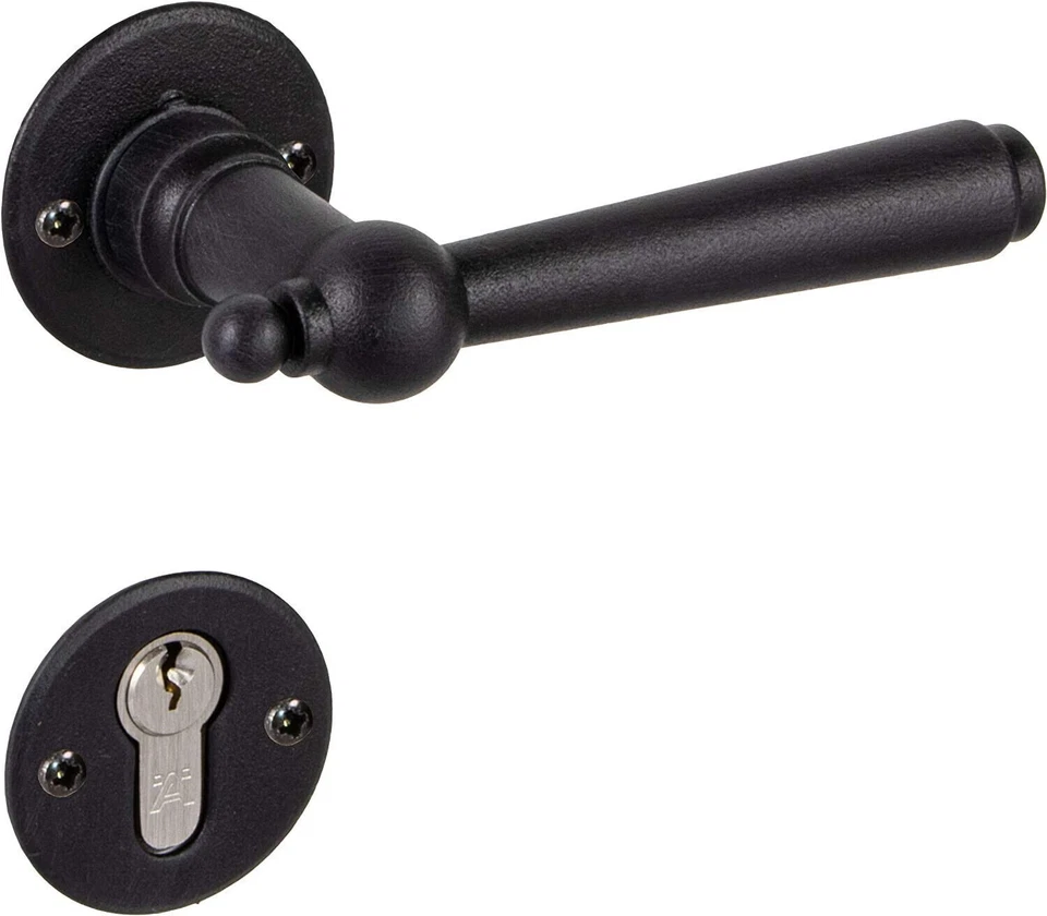 Maniglia Rotondo ferramenta per porte Ferro Battuto Nero interna Set Pz - Immagine 4 di 4