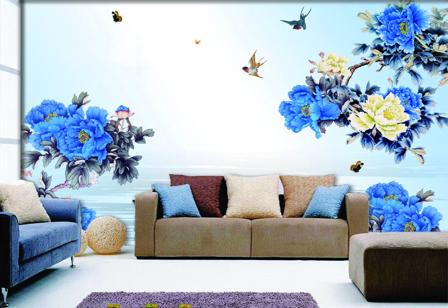3D Blue Butterfly 1719NA Wallpaper Wall Mural Removable Self-adhesive Fay