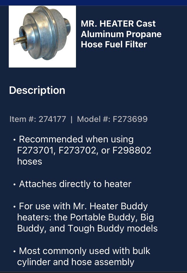 Mr Heater F273699 Fuel Filter for Buddy Heaters | eBay