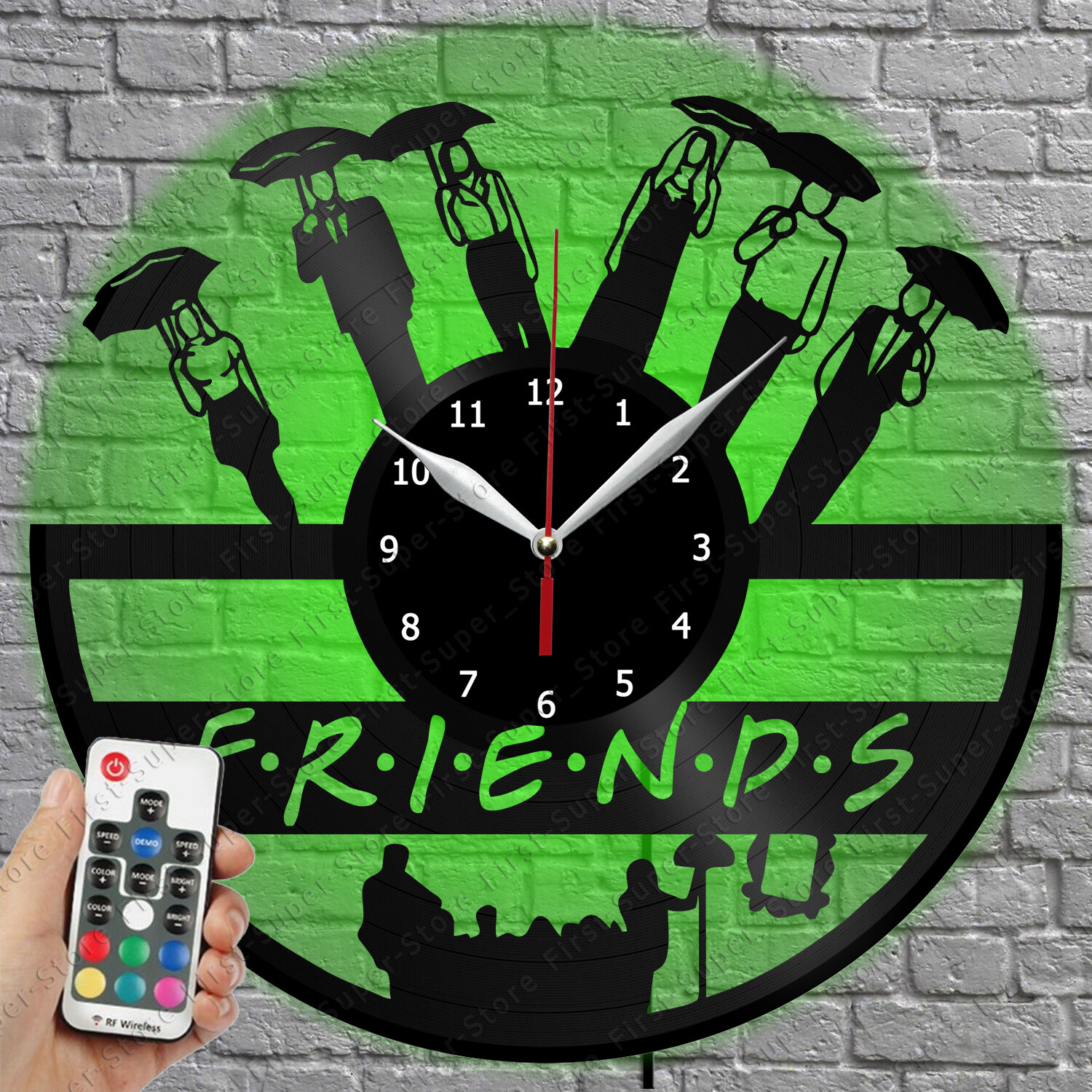 LED Glow Wall Clock with Vinyl Record Design for Friends Fans