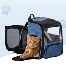 In/Outdoor 26LBS Capacity Blue Pet Backpack Expandable Cat Dog Backpack Carrier