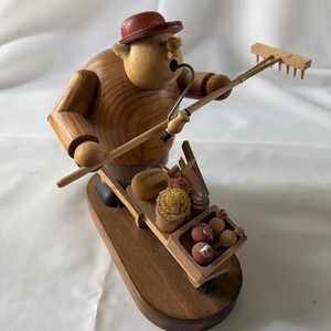 Vintage German wooden incense smoker featuring a farmer In Excellent Condition