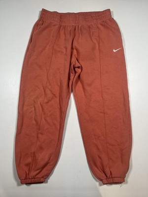 Nike Pants Mens Large Orange Fleece Sweatpants Swoosh Logo Elastic Waist