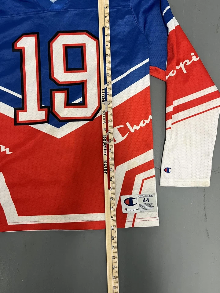 Vintage Champion Jersey Shirt Mens Large Blue Red White Hockey Style 19 Mesh 90s - Image 4 of 4