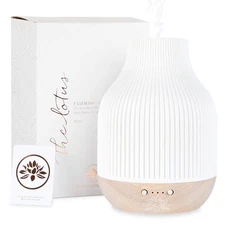 Essential Oil Diffuser Lamp, White Ceramic + Wood, Ultrasonic 180ml, Whispers...