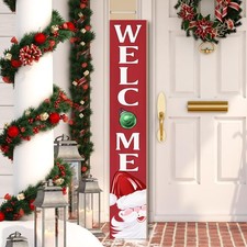 Christmas Welcome Porch Sign Decor Santa Wooden Hanging Sign Door Porch Stand...