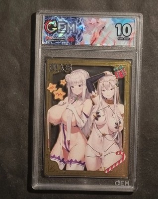 EMILIA - RE:ZERO - GRADED CARD 10 - SEXY WAIFU - GOLD METAL CARD - 80 OF 100