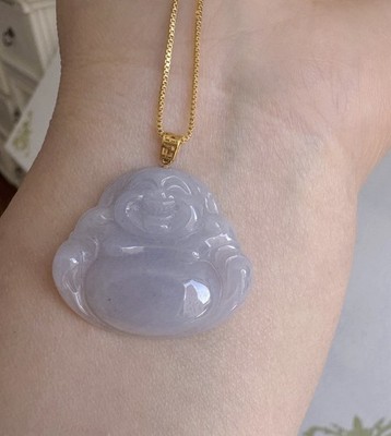 Icy Light Lavendel Buddha Jade Jadeit 18k Gold Anhänger