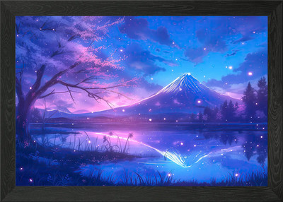 Twilight Sakura Berg Fuji gerahmtes Wandbild Poster Leinwanddruck Bild