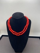 Vintage Bold Red Double Strand Necklace with Faceted Glass Beads