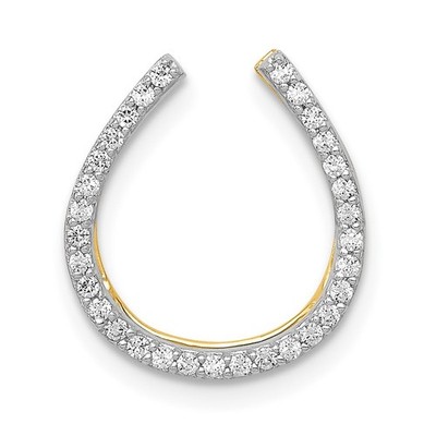 14k Gelbgold Rundschliff Diamant Hufeisen Kette Plättchen Charm Anhänger 0,76gm