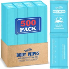 500 Large Ultra Thick Soft Body Wipes Individually Wrapped 7.87"x9.45"
