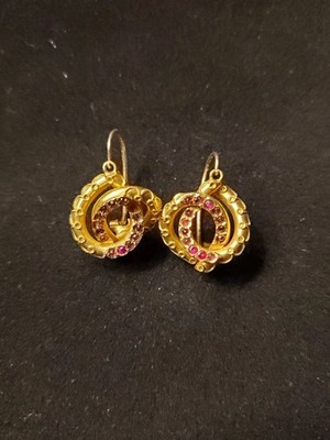 Antique Etruscan Love Knot 18k Ruby Earrings