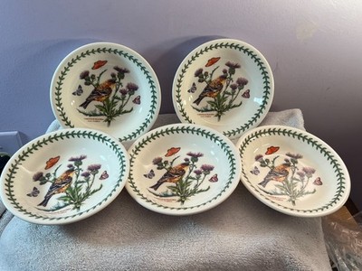 Portmeirion England Botanic Garden Birds set of 5 cereal bowls Lesser Goldfinch 