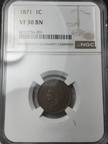 1871 1c NGC VF-30 Indian Head Cent