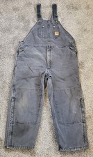Vintage Carhartt Duck Bib Overalls Mens 46x28 Black Quilt Lined USA Made R27 BLK