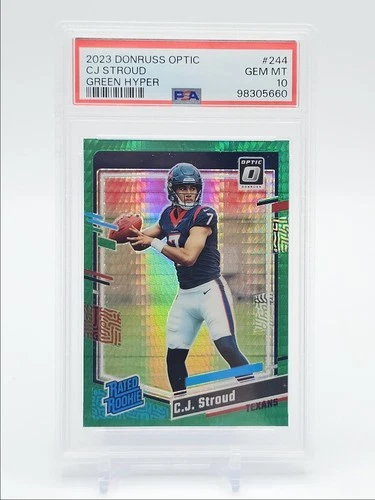 C.J. STROUD 2023 DONRUSS OPTIC RATED ROOKIE GREEN HYPER RC PSA 10 Q2596