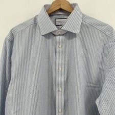 Charles Tyrwhitt Non Iron Slim Fit Blue w White Stripe Cotton Shirt 17.5/35 NEW