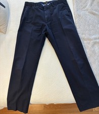 Banana Republic Men's Navy Slim Fit Non-Iron Cotton Casual Pants, Flat Front