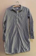 Gap 100% Cotton Navy Blue Gingham Plaid Shirt Dress Pockets Loose Fit Size XS