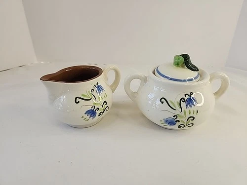 Stangl Blue Tulip Creamer And Sugar Bowl With Lid