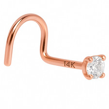 14K Rose Gold Nose Stud Screw 2.5mm Round Real Diamond 20 Gauge