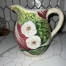 Vintage Italian Hobnail Pitcher 7.5" Floral Hand Painted Ceramic Vase Jug